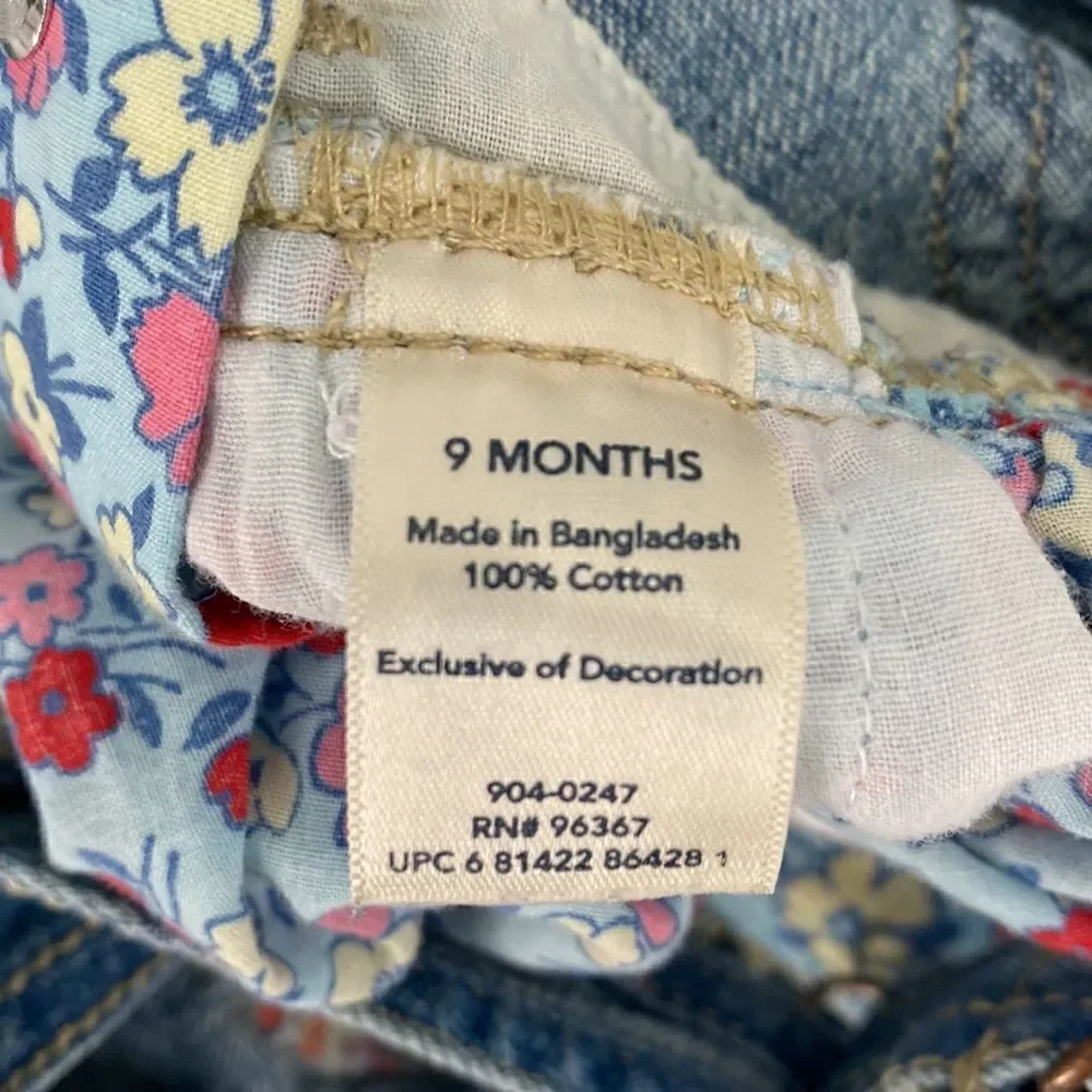 OshKosh B’gosh Denim Overall Dress Floral Print 9 Months Old